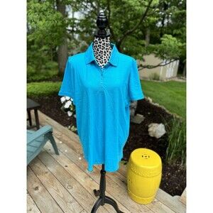Woman Within Women's Plus Size Perfect Short-Sleeve Polo Shirt Turquoise 1X G4